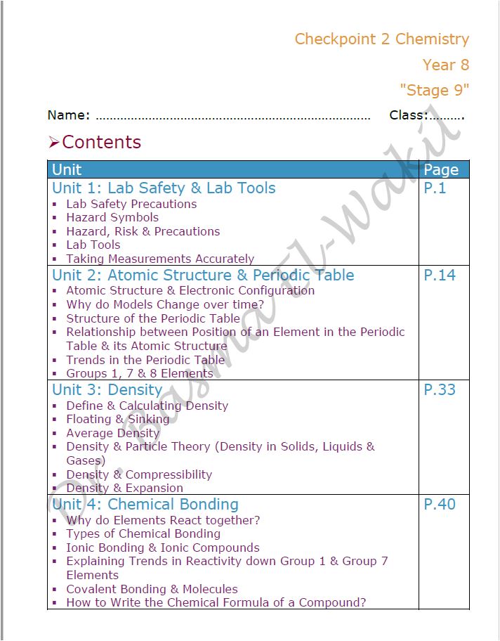 Cambridge Checkpoint 2 Year 8 Science (0893) Notes Chemistry Basma El-Wakil (Science Vision)