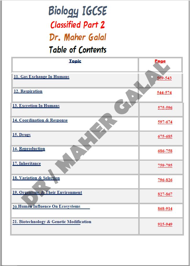 Cambridge O.L Biology (0610/0970) Classified Part 1&2 With MS Maher Galal
