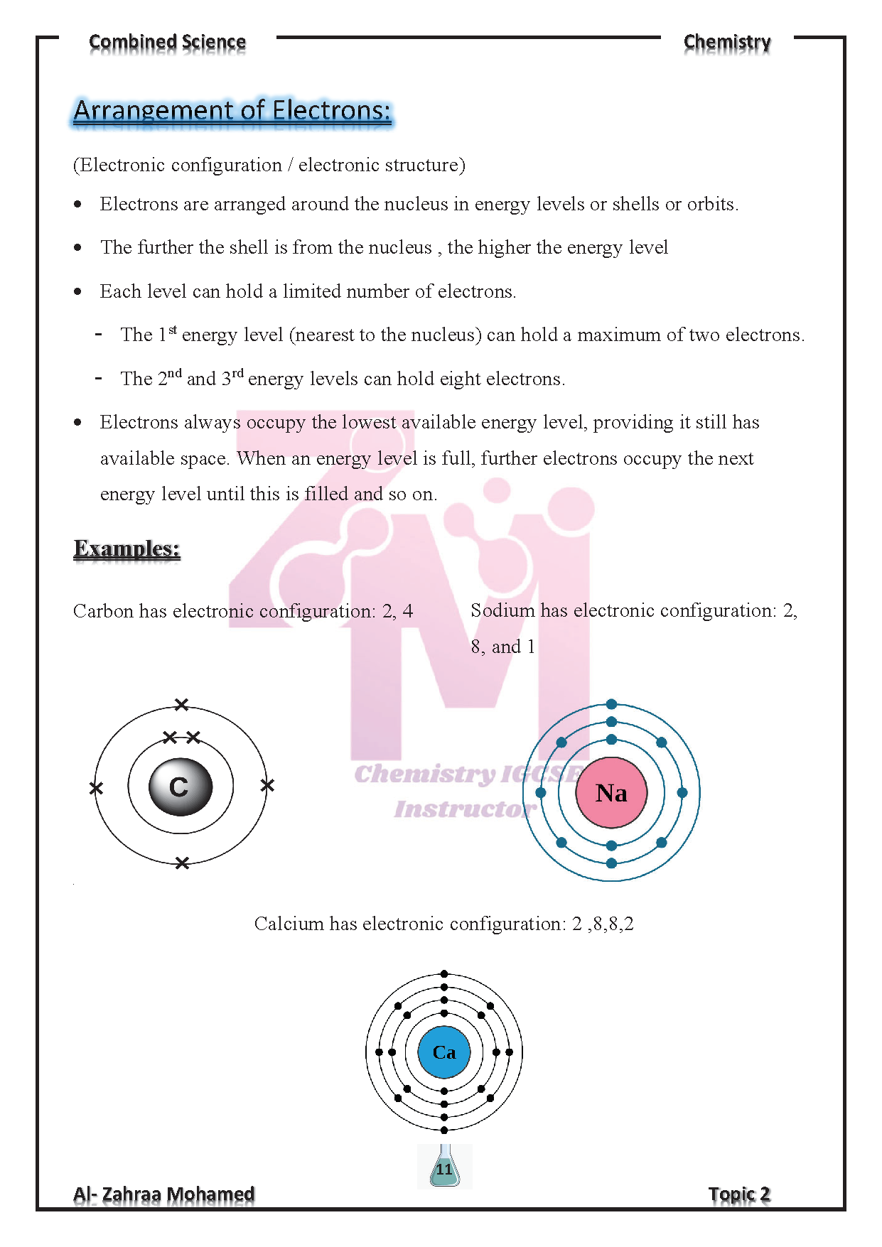 Cambridge O.L Combined Science CHEMISTRY (0653) Study Notes Dr. Al-Zahraa Mohamed 2026