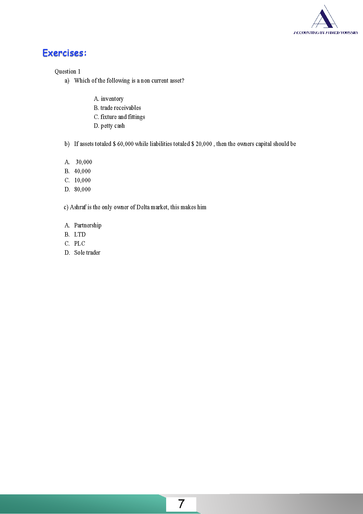 Cambridge O.L Accounting (0452/0985) Notes Ahmed Youssry