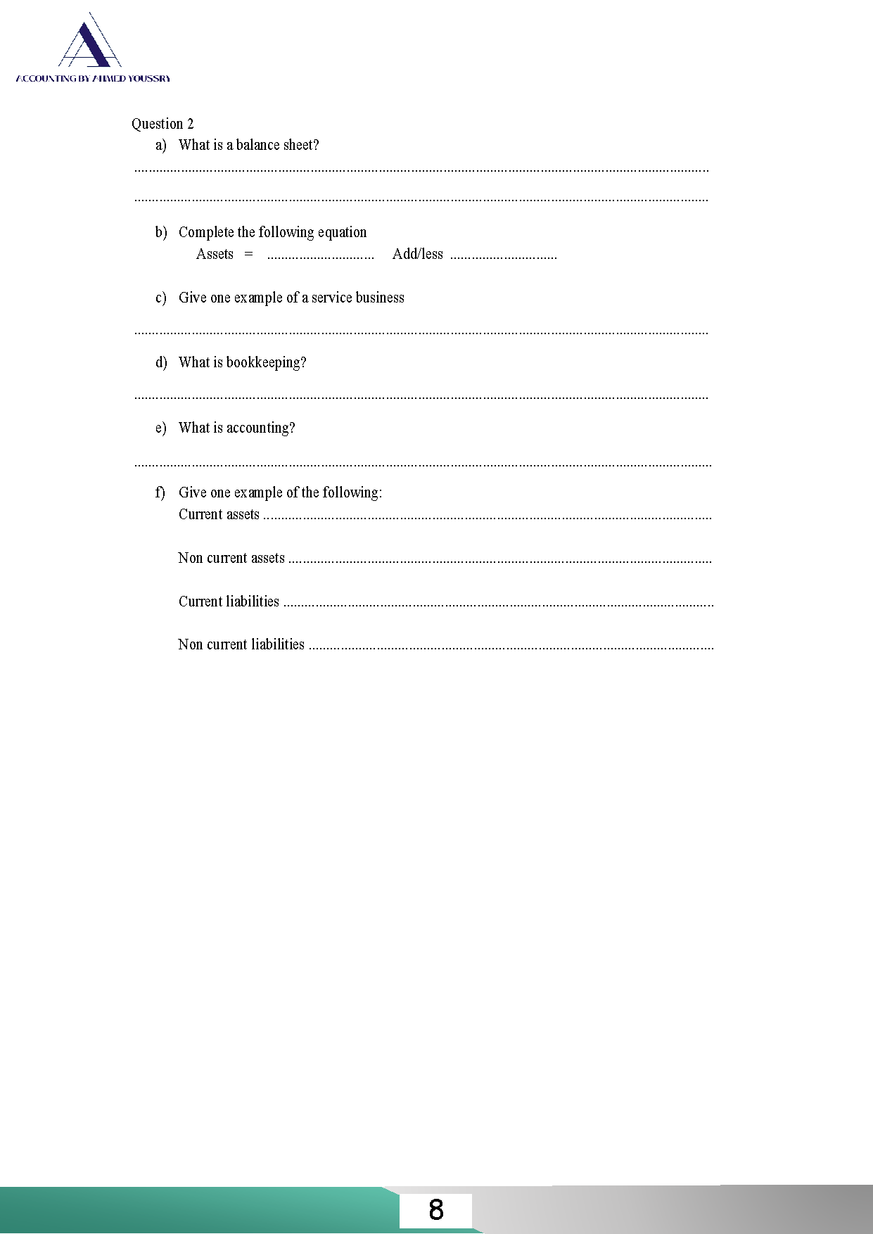 Cambridge O.L Accounting (0452/0985) Notes Ahmed Youssry