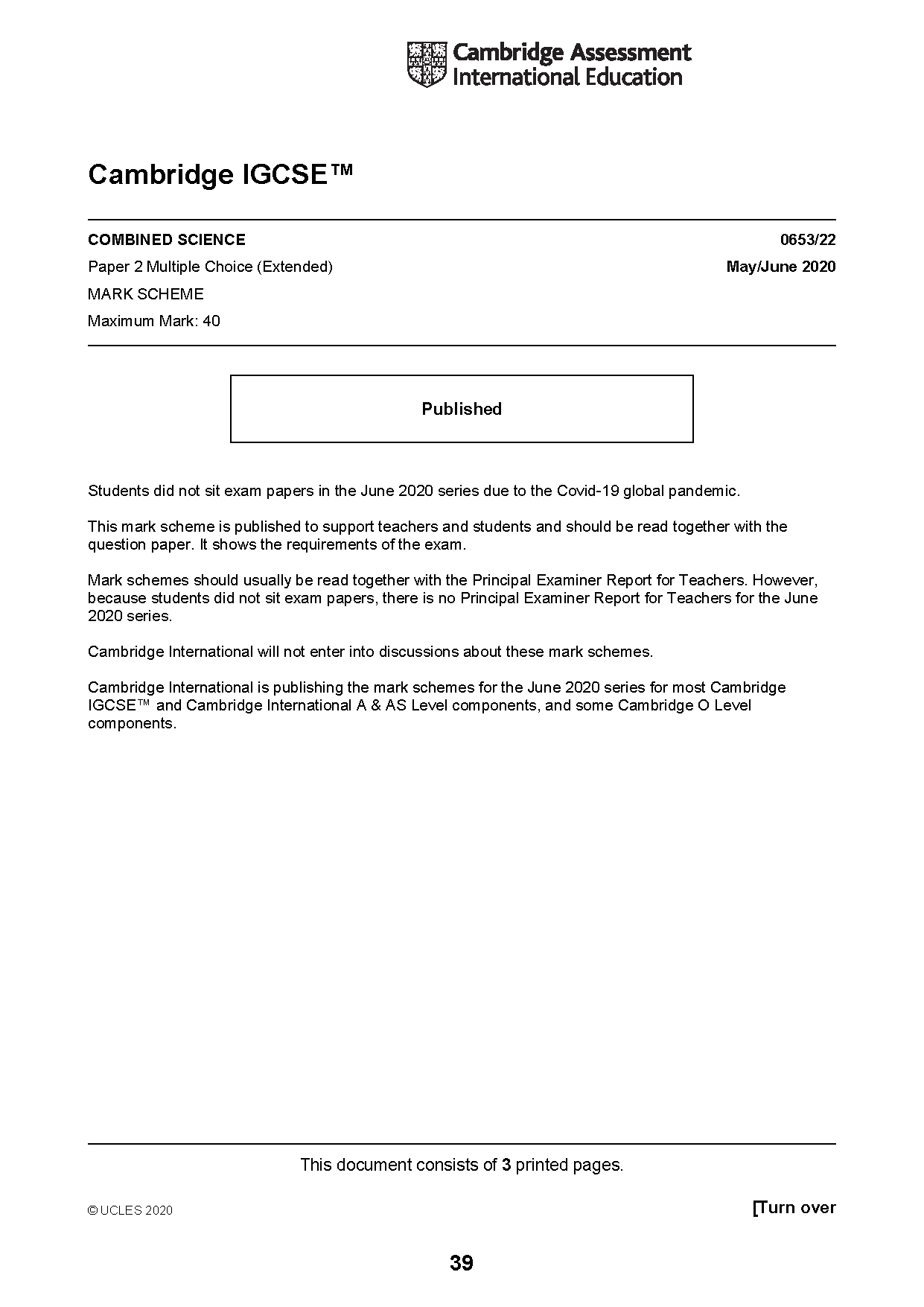 Cambridge O.L Combined Science (0653) Classified with Answers Ahmed Badran ( 2025 )