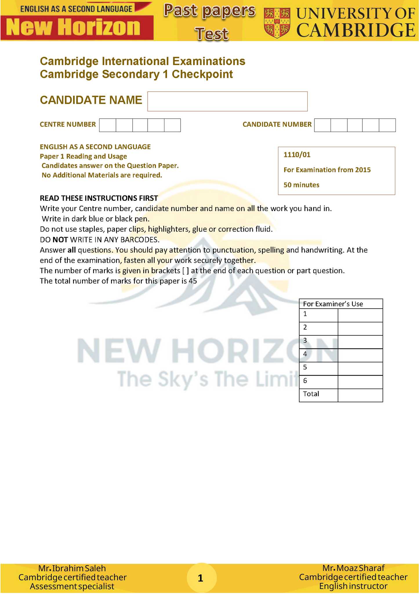 New Horizon Cambridge Primary (Y8) English as a Second Language (0876) Package (Notes-Classified-Past Papers)