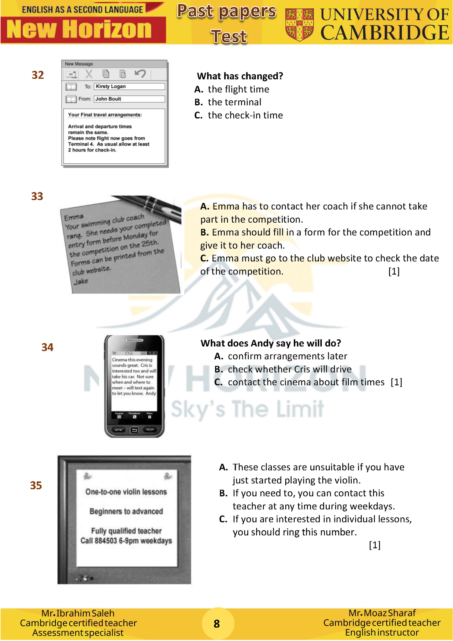 New Horizon Cambridge Primary (Y8) English as a Second Language (0876) Package (Notes-Classified-Past Papers)