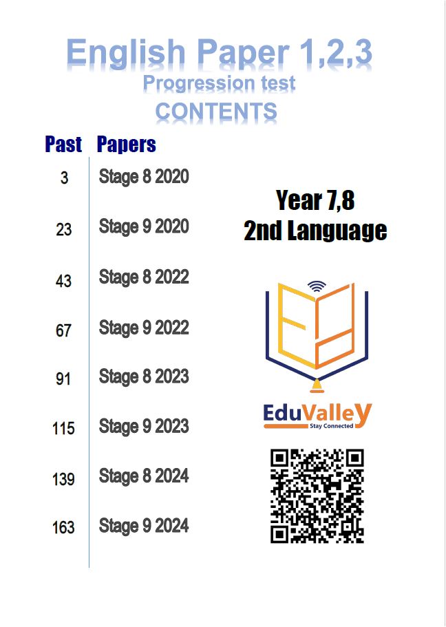 Cambridge Checkpoint 2 Year 8 English as a Second Language progression test (0876) Paper 1,2 ( 2020 - 2024 ) Stage 8,9
