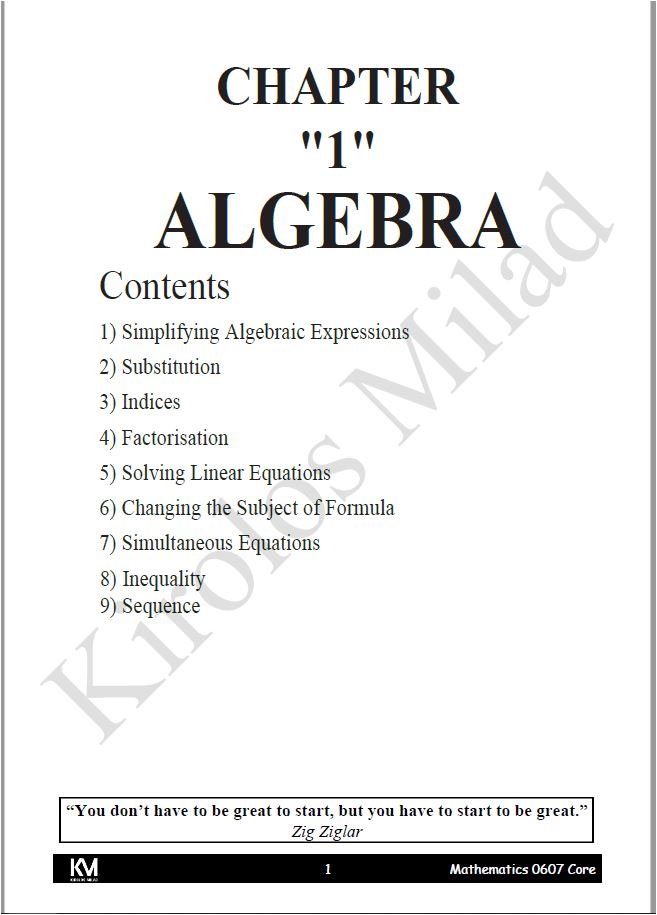 Cambridge Pre-IG Math (0580/0980) Classified Paper: 1,3 With M.S Kirolos Milad