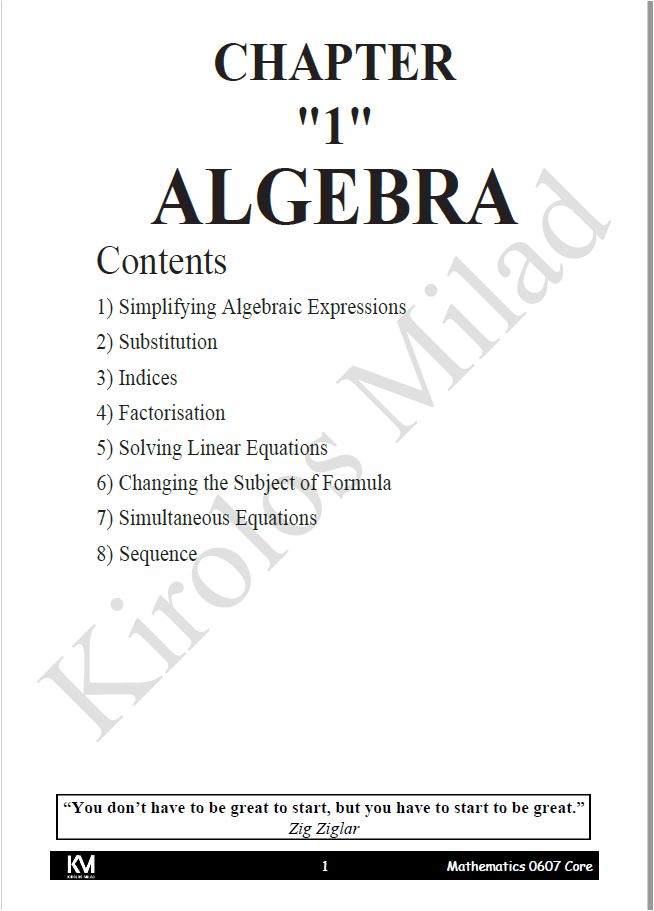 Cambridge Pre-IG Math (0580/0980) Classified Paper: 1,3 With M.S Kirolos Milad