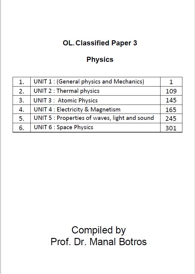 Cambridge Pre-IG Physics (0625/0972) Notes, Classified with Mark Scheme Manal Botros
