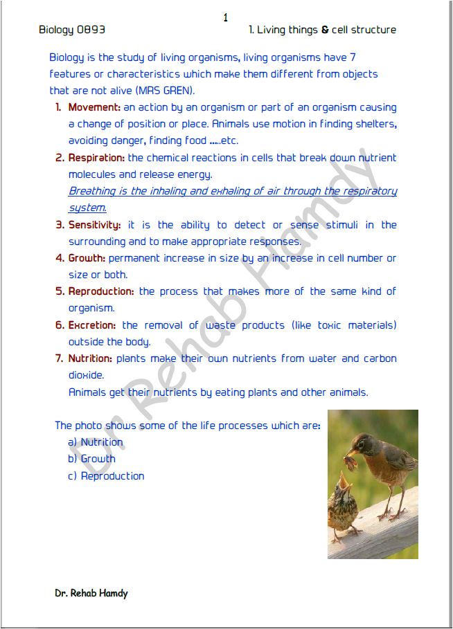 Cambridge Checkpoint 2 Year 8 Science (0893) Notes Biology Rehab Hamdy ( Science Gems)