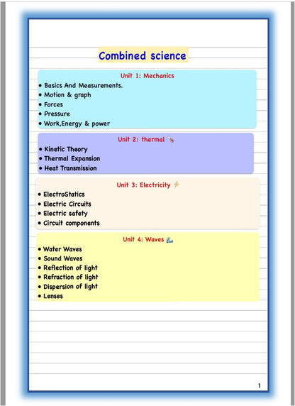 ملاحظات دراسية في الفيزياء من Cambridge OL Combined Science (0653) أحمد شريف