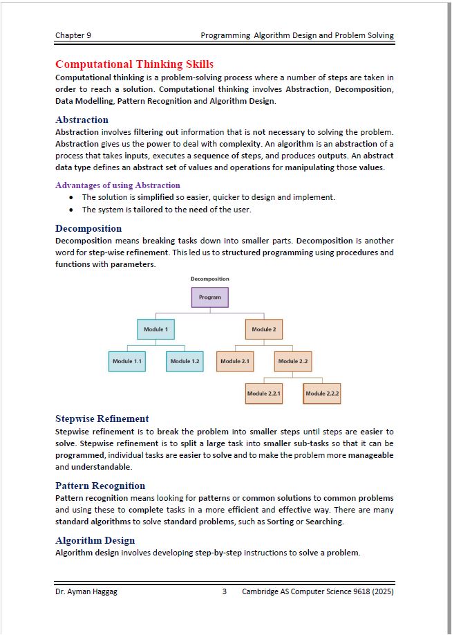 Cambridge A.S  Computer Science (9618) Notes Theory, Programming  Ayman Haggag