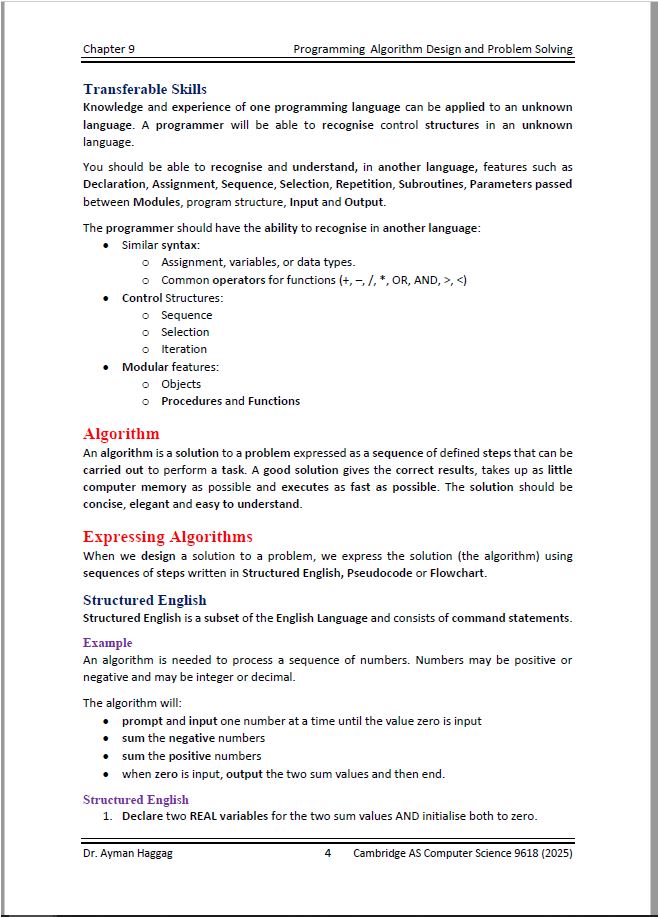 Cambridge A.S  Computer Science (9618) Notes Theory, Programming  Ayman Haggag