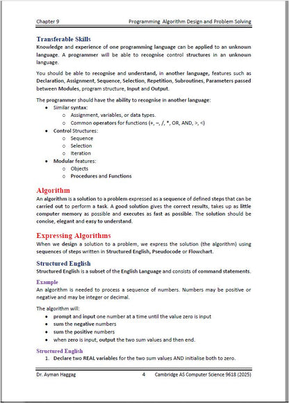 Cambridge A.S  Computer Science (9618) Notes Theory, Programming  Ayman Haggag