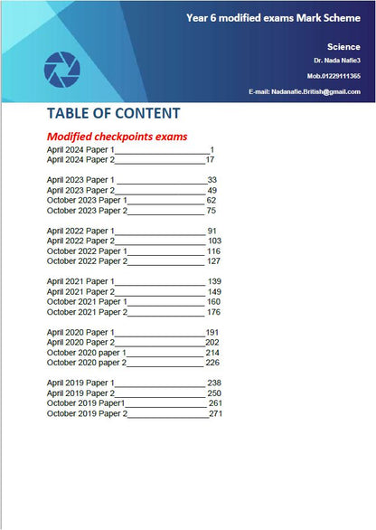 Cambridge Primary (Y6) Science (0097) Modified Mark Scheme Nada Nafea