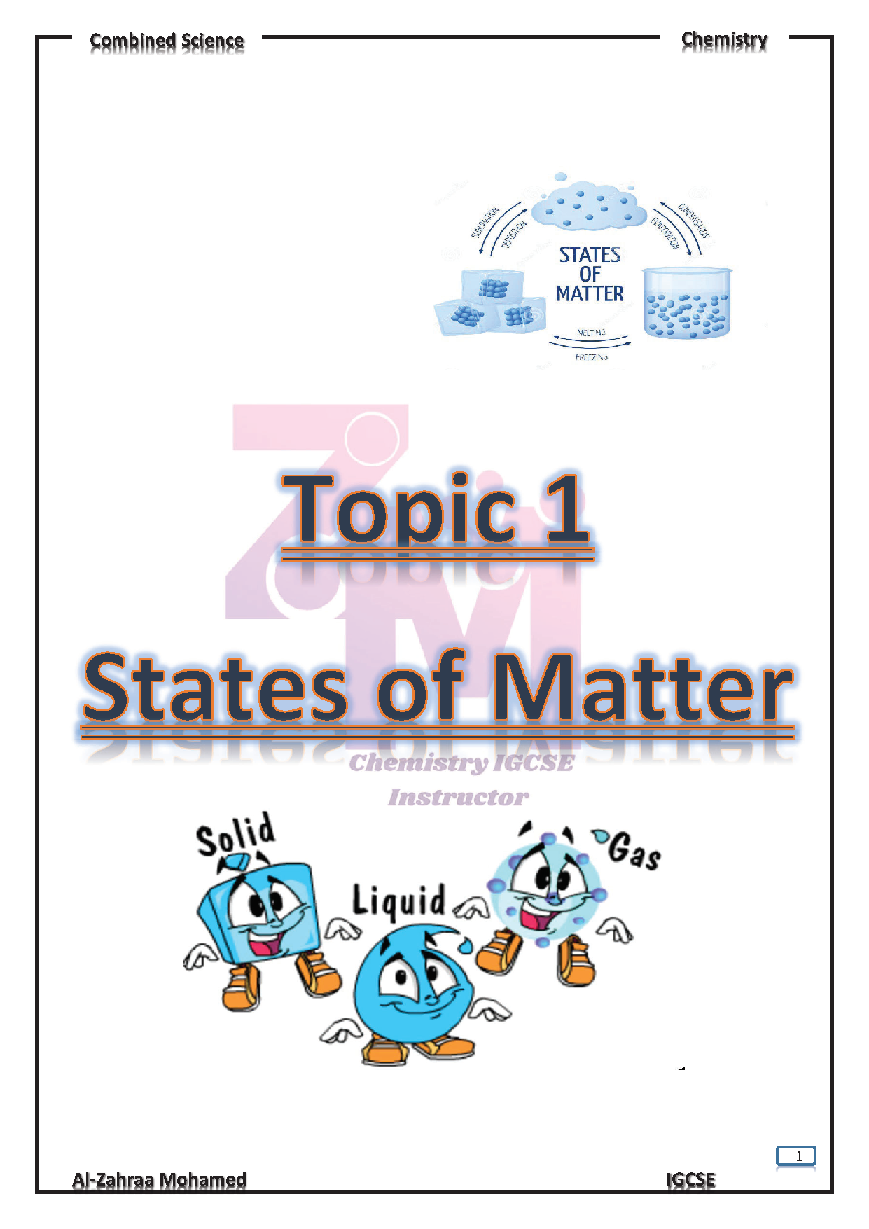 Cambridge O.L Combined Science CHEMISTRY  (0653) Study Notes Dr. Al-Zahraa Mohamed 2026
