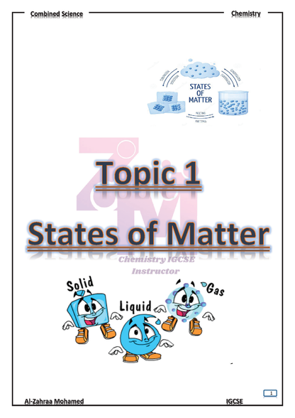 Cambridge O.L Combined Science CHEMISTRY  (0653) Study Notes Dr. Al-Zahraa Mohamed 2026