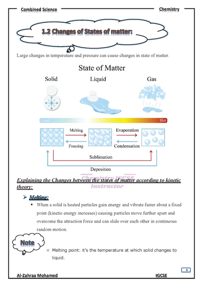 Cambridge O.L Combined Science CHEMISTRY  (0653) Study Notes Dr. Al-Zahraa Mohamed 2026