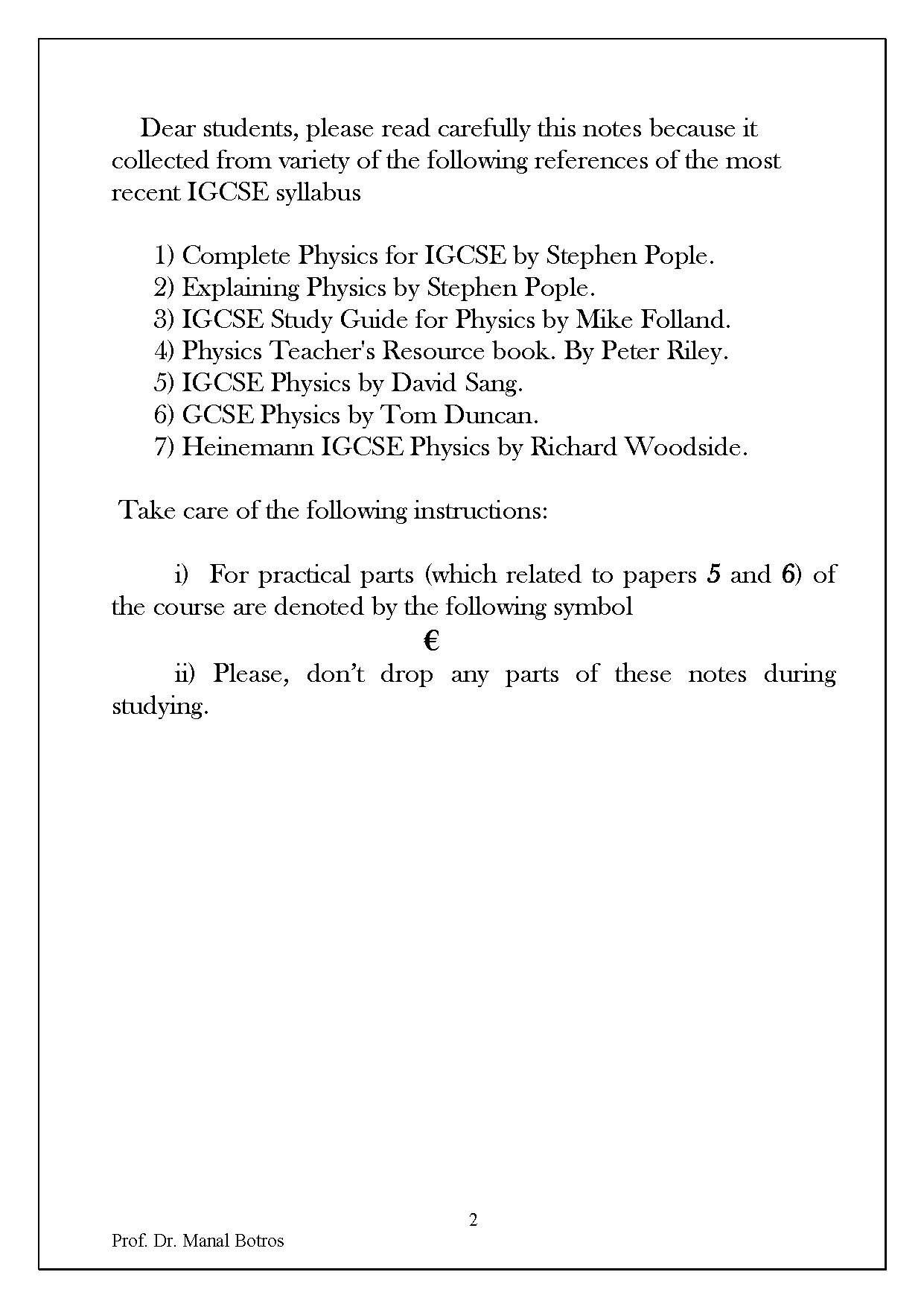 Cambridge O.L Physics (0625/0972) Notes - Dr. Manal Botros ( 2025 )