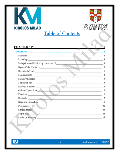 Cambridge Checkpoint 2  Maths Year 8 (1112-0862) Notes - Kirolos milad ( 2026 )