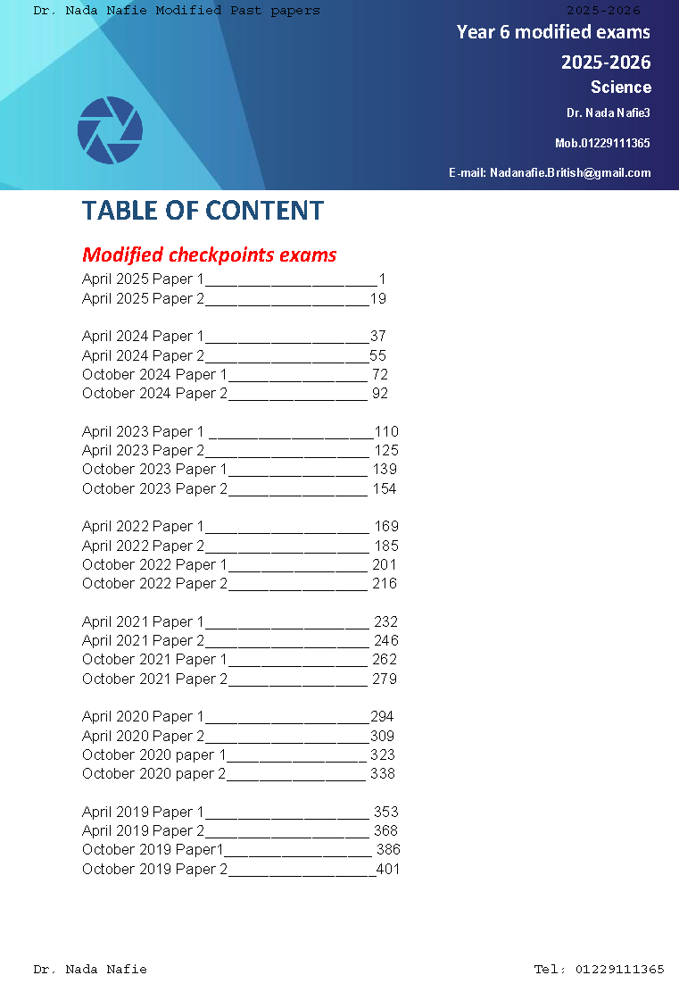 Cambridge PriMARY Year 6 Science Modified Exams 2025-2026 - Dr. Nada Nafie3