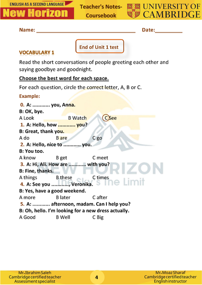 New Horizon Cambridge Primary (Y8) English as a Second Language (0876) Package (Notes-Classified-Past Papers)