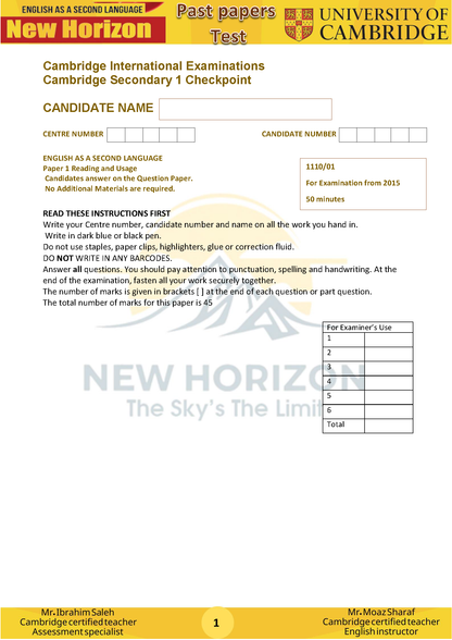New Horizon Cambridge Primary (Y8) English as a Second Language (0876) Package (Notes-Classified-Past Papers)