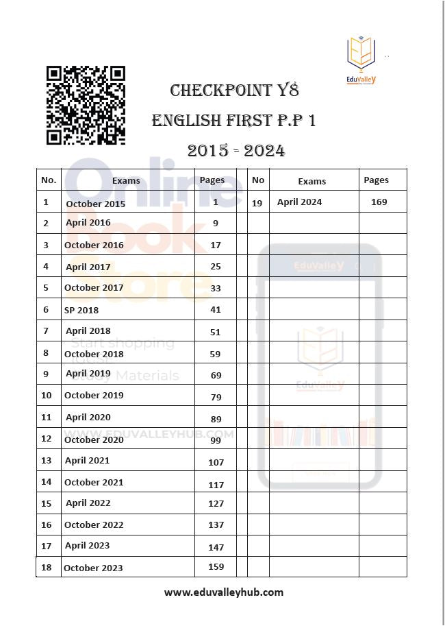 نقطة تفتيش كامبريدج 2 السنة 8 اللغة الإنجليزية (0861) PP P1&amp;2 من 2015 إلى 2024
