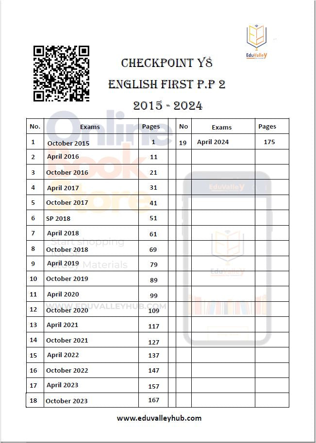 نقطة تفتيش كامبريدج 2 السنة 8 اللغة الإنجليزية (0861) PP P1&amp;2 من 2015 إلى 2024