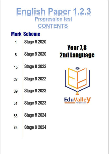 Cambridge Checkpoint 2 Year 8 English as a Second Language progression test (0876) Paper 1,2 Mark Scheme ( 2020 - 2024 ) Stage 8,9