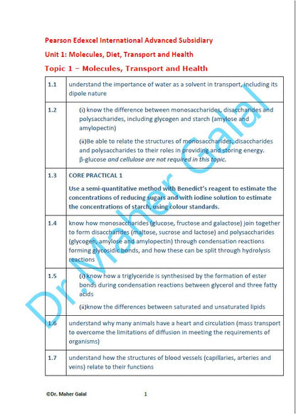 Edexcel A.S Biology (WBI11) Unit: 1 Study Notes Maher Galal