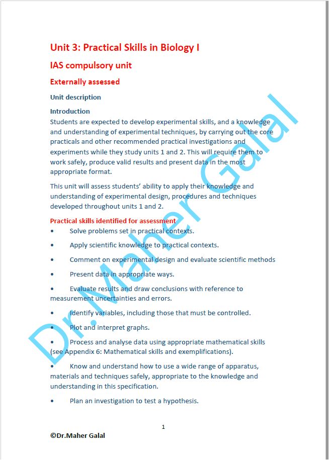 Edexcel A.S Biology (WBI13) Unit: 3 Study Notes Maher Galal