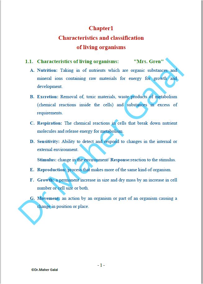 Cambridge Pre-IG Biology (0610/0970) Notes Maher Galal