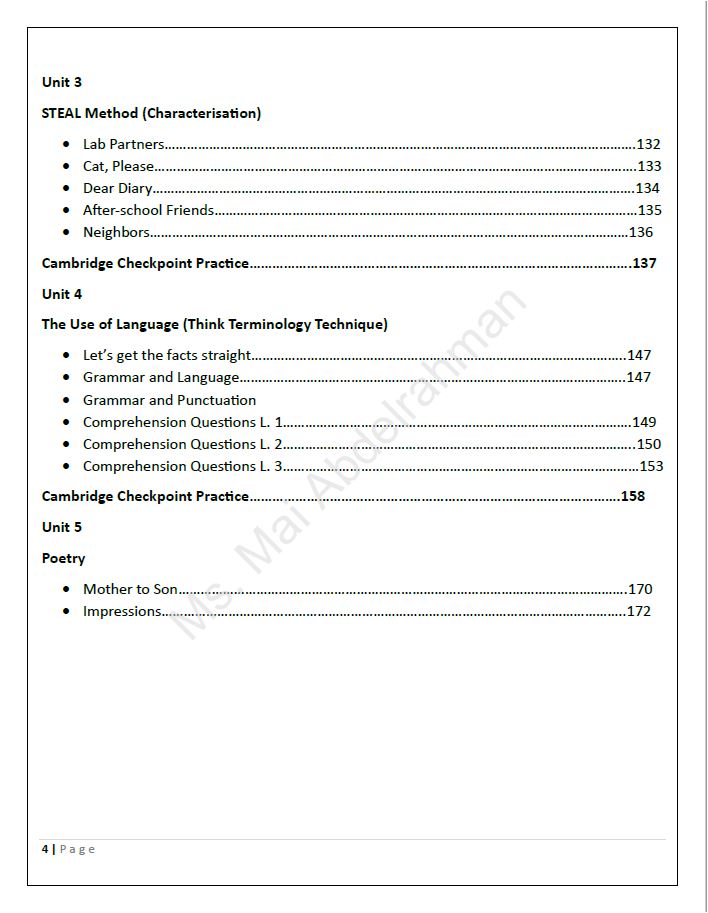 Cambridge Checkpoint Year 8  English (0861) - Classified With MS Mai Abdelrahman
