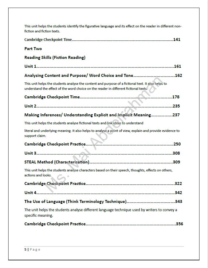 Cambridge Checkpoint Year 8  English (0861) - Classified With MS Mai Abdelrahman
