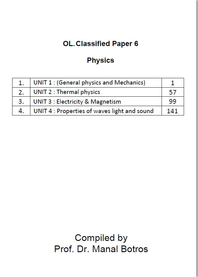 Cambridge Pre-IG Physics (0625/0972) Notes, Classified with Mark Scheme Manal Botros