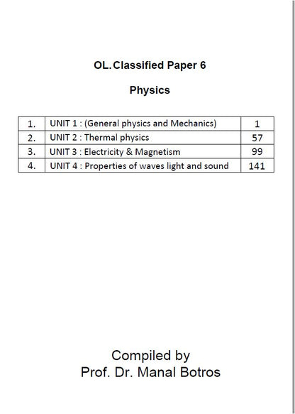 Cambridge Pre-IG Physics (0625/0972) Notes, Classified with Mark Scheme Manal Botros