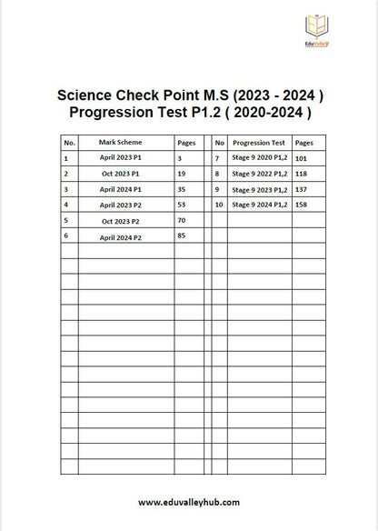 Cambridge Checkpoint 2 Year 8 Science progression test (0893) Paper 1,2 Mark Scheme ( 2020 - 2024 ) Stage 9